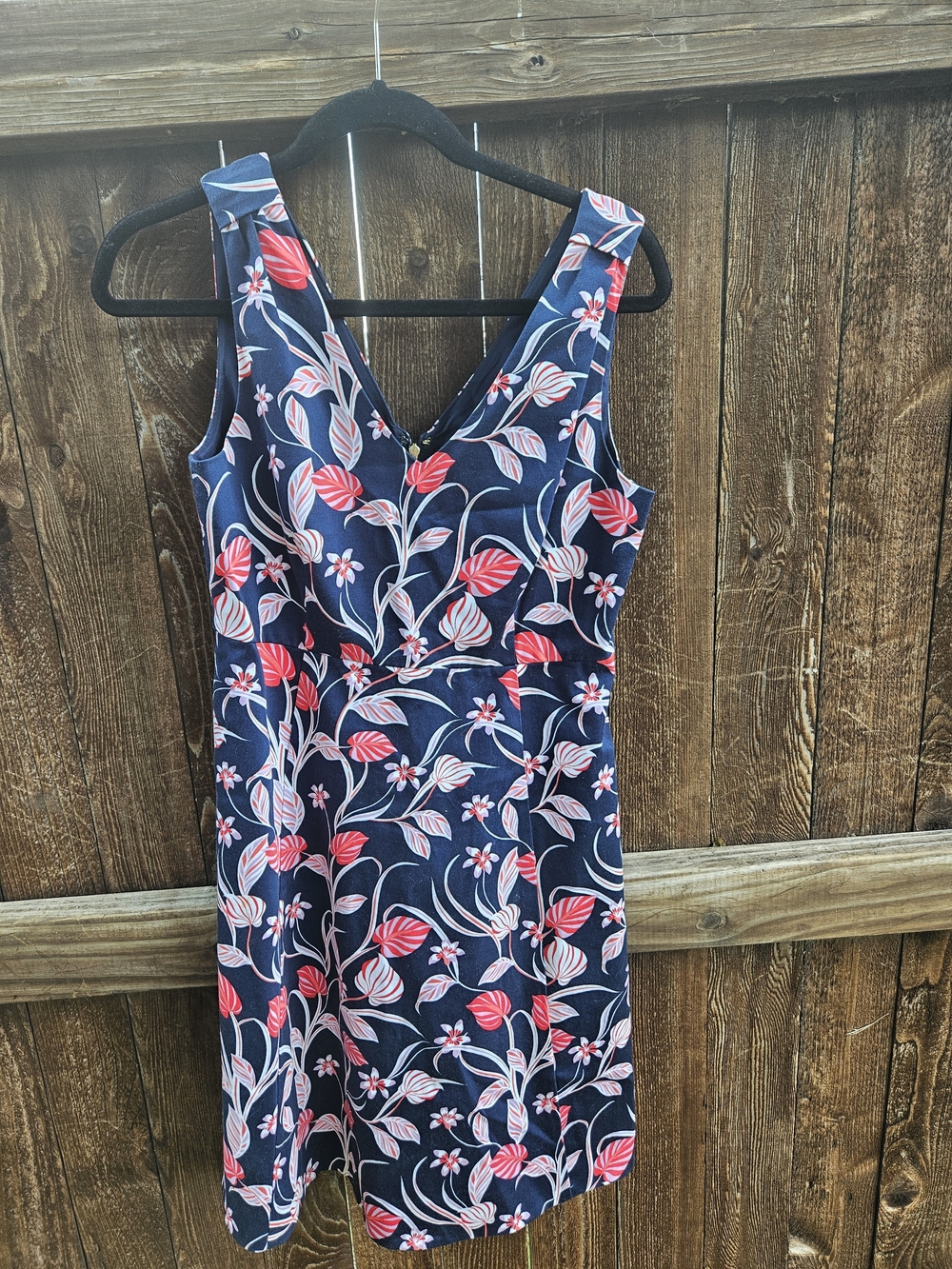 Draper James Navy V-Neck Floral Mini Dress with Pink Accents